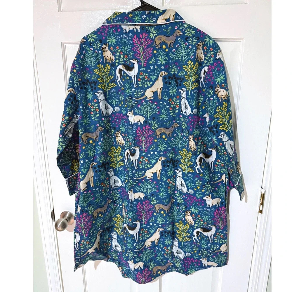 Printfresh Good Dog Organic Cotton Sleep Shirt Teal Blue Floral Nightgown XL NEW - Picture 2 of 7